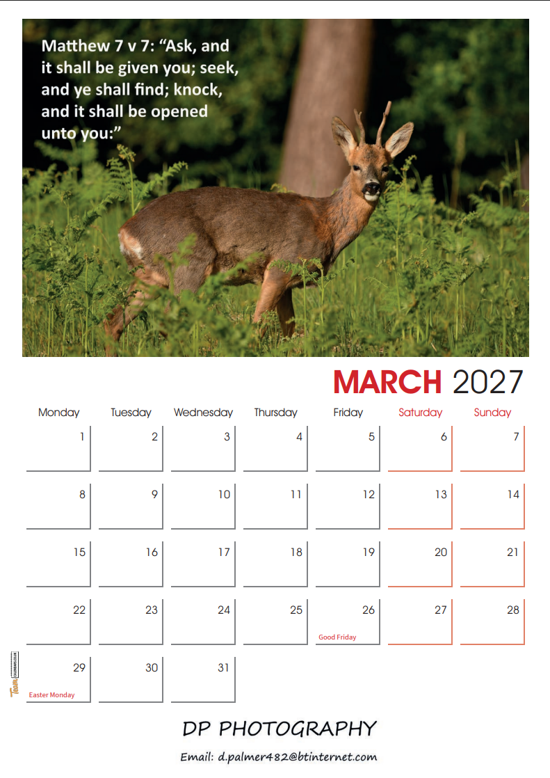 Bible Text Calendar 2027