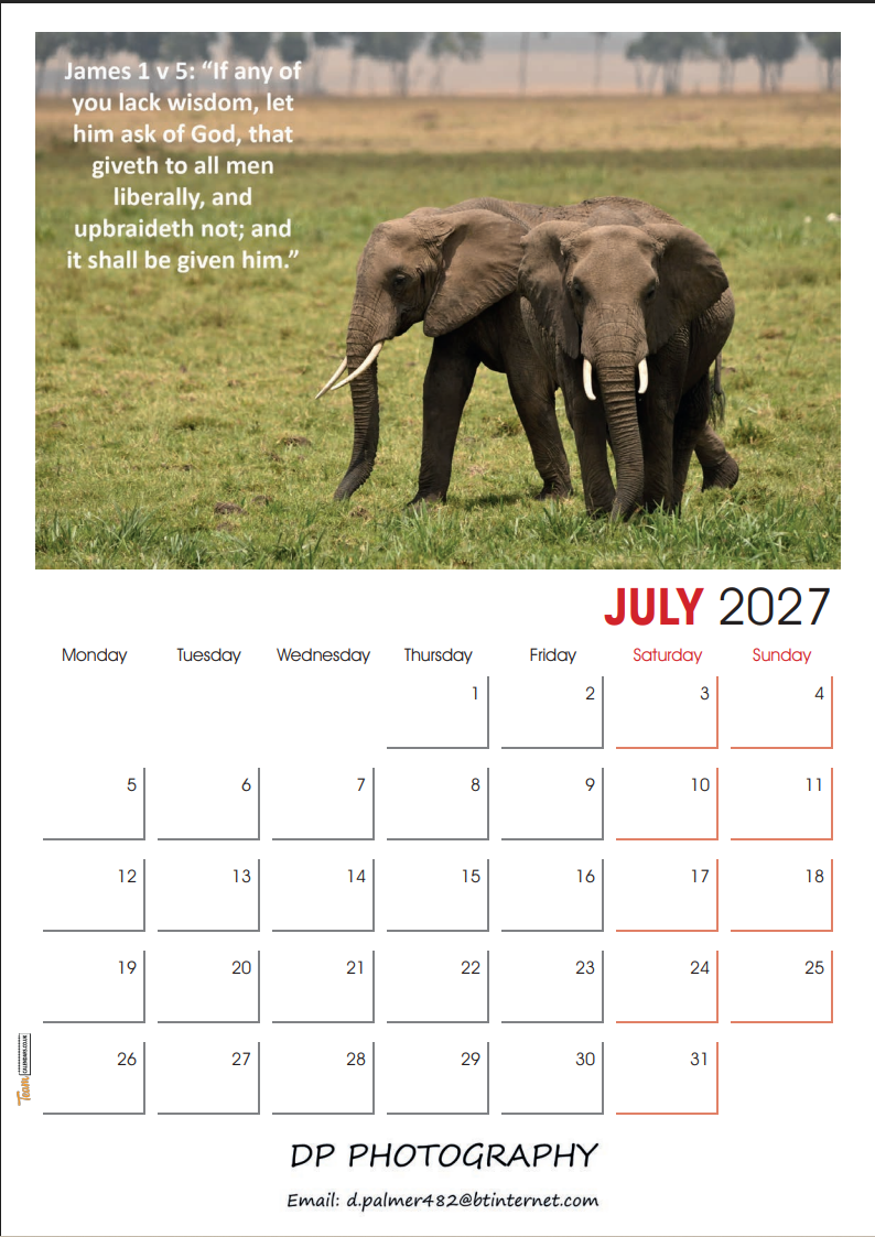 Bible Text Calendar 2027