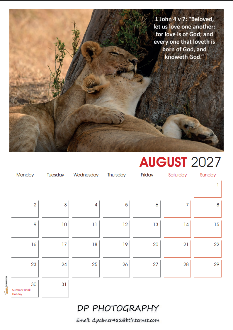 Bible Text Calendar 2027