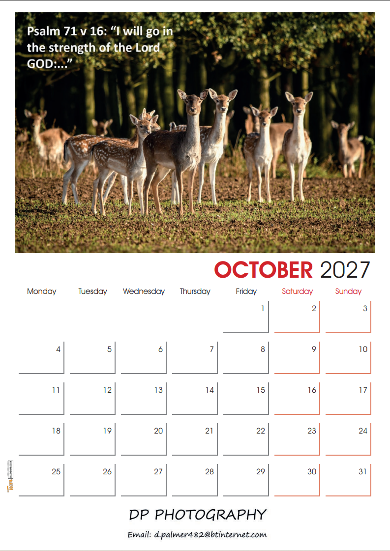 Bible Text Calendar 2027