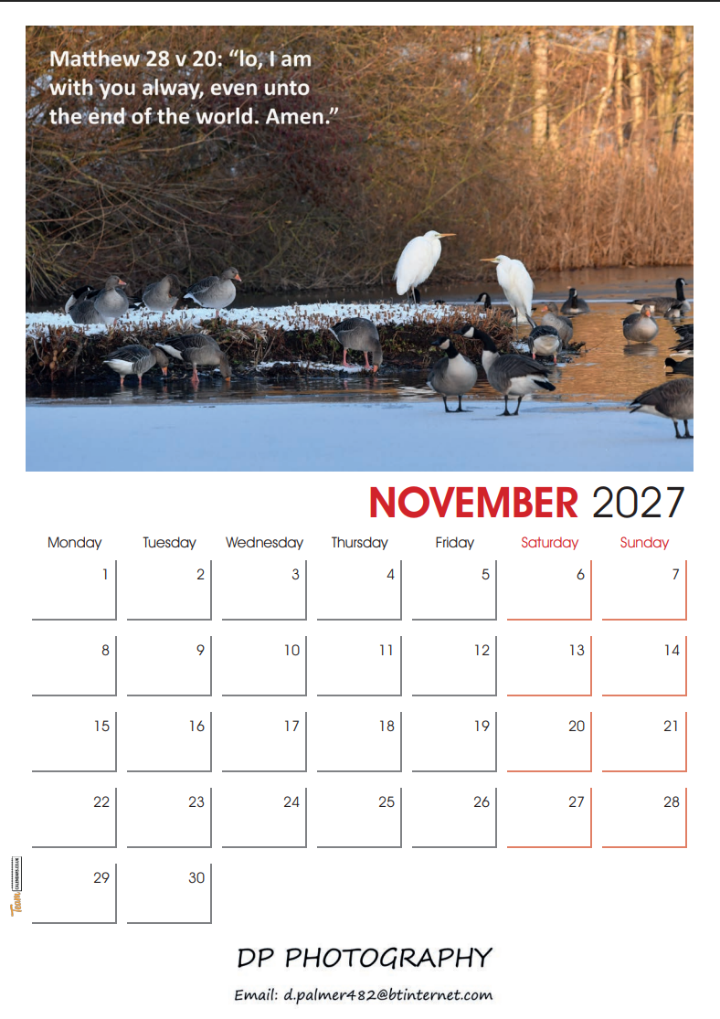 Bible Text Calendar 2027
